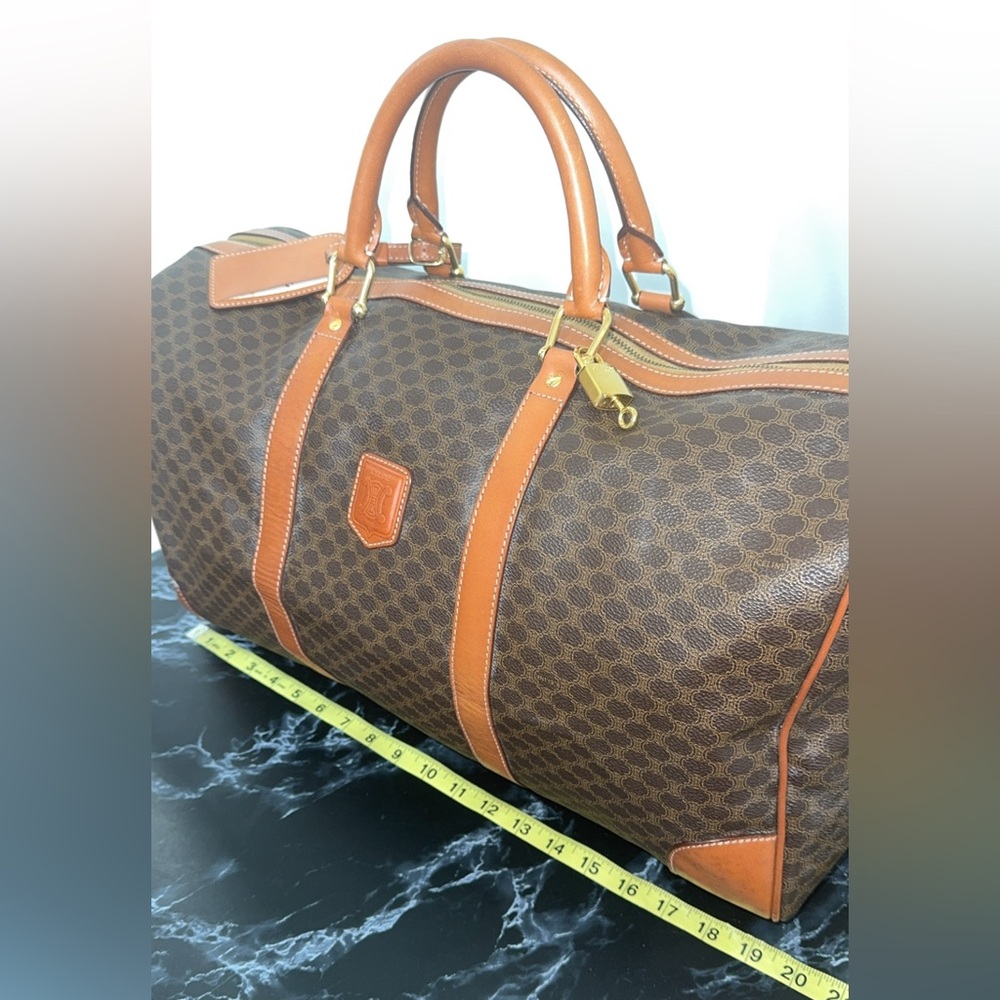 CELINE Macadam Pattern BostonTravel Duffle Bag Leather PVC Brown +Lock AUTHENTIC - Picture 13 of 16